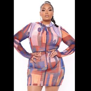 Hadley Mesh Mini Dress- Blue/combo